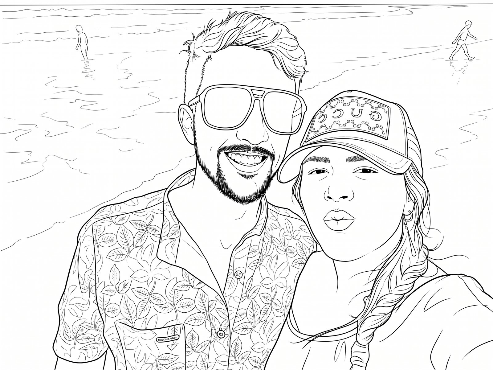 La misma foto, dibujada para colorear
